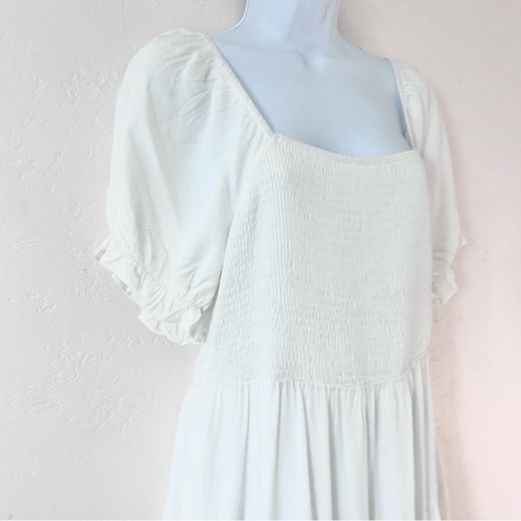 ANRABESS White Tiered Smocked Bodice Peasant Maxi Dress Size L Puff Sleeve Boho - Picture 4 of 14